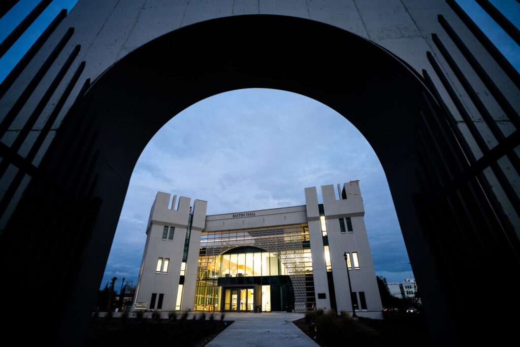 Bastin Hall through arch