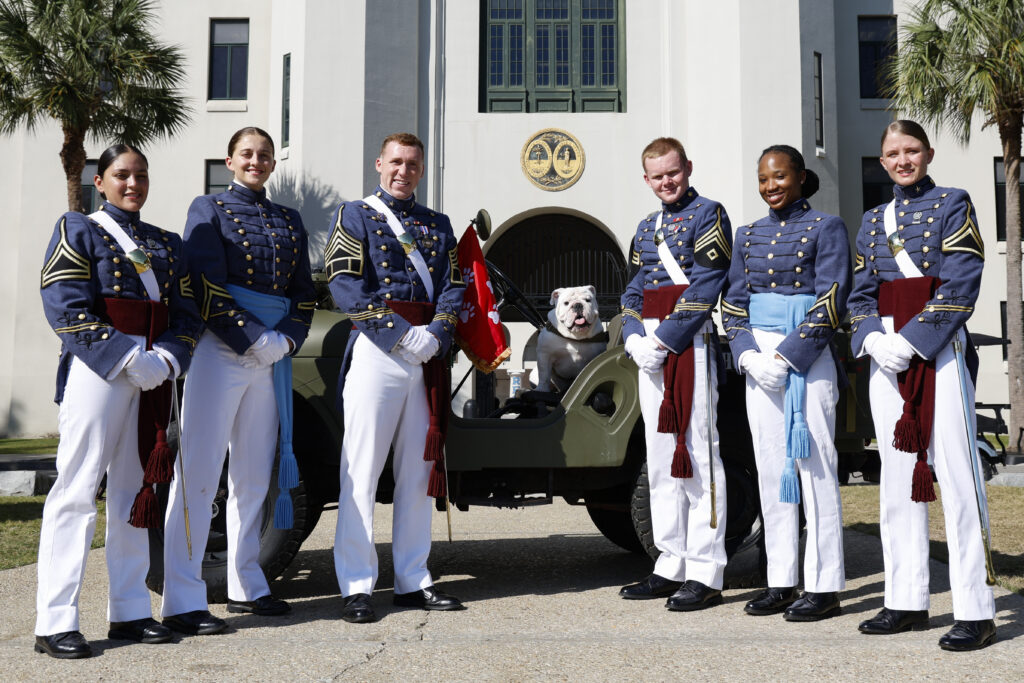 The Citadel mascot team posed with mascot, Bullseye.