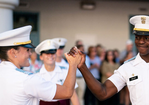 Cadets grabbing hands