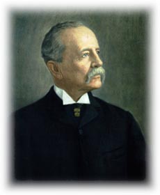 Painted portrait of a mustached man in a dark formal uniform.