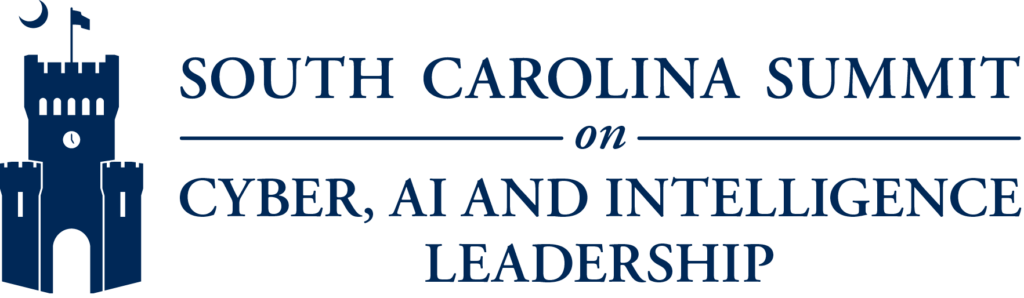 outh Carolina Summit on Cyber, AI and Intelligence Leadership logo featuring The Citadel's navy blue castle emblem beside the summit name.