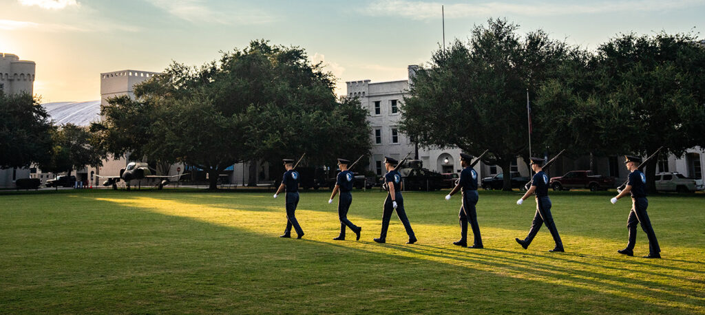 Cadets march across the field