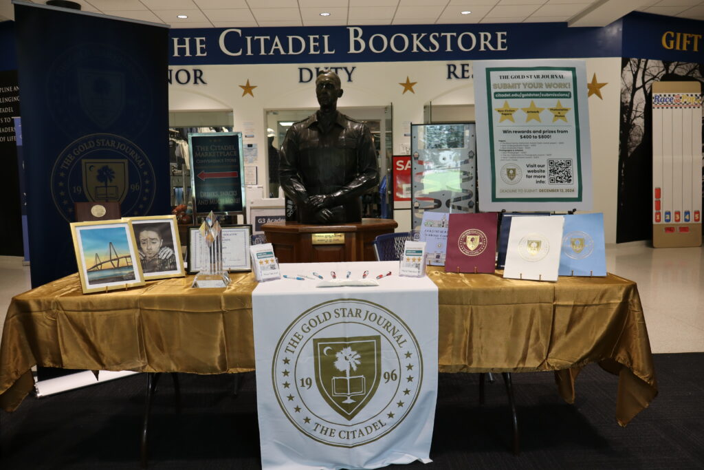 The Gold Star Journal table outside of the Citadel campus bookstore