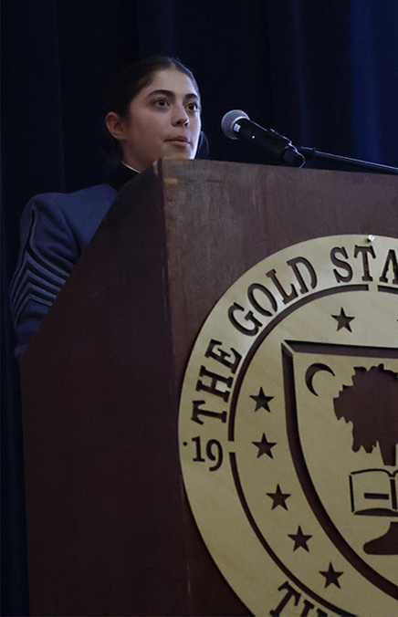 Michaela Martin speaking about her published work in The Gold Star Journal.