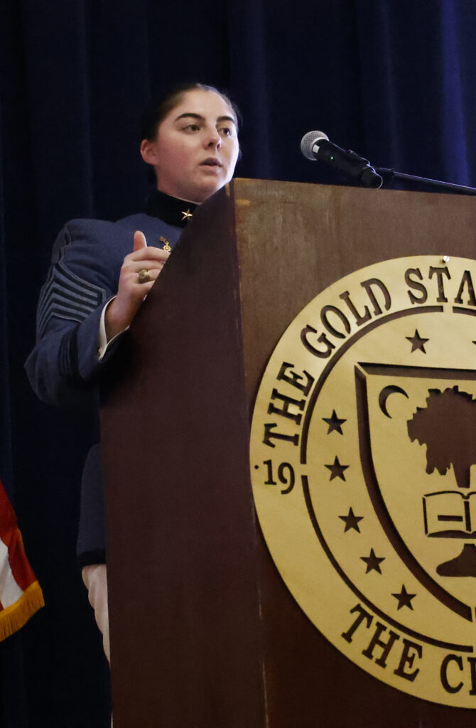 Olivia Liquori speaking about her published work in The Gold Star Journal.