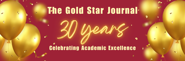 Image of balloons and the text The Gold Star Journal, 30 years, celebrating academic excellence.