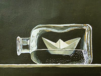 Photograph of hand drawn boat in a bottle.