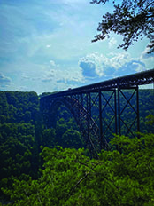Photograph of a bridge well above the trees in West Virginia.