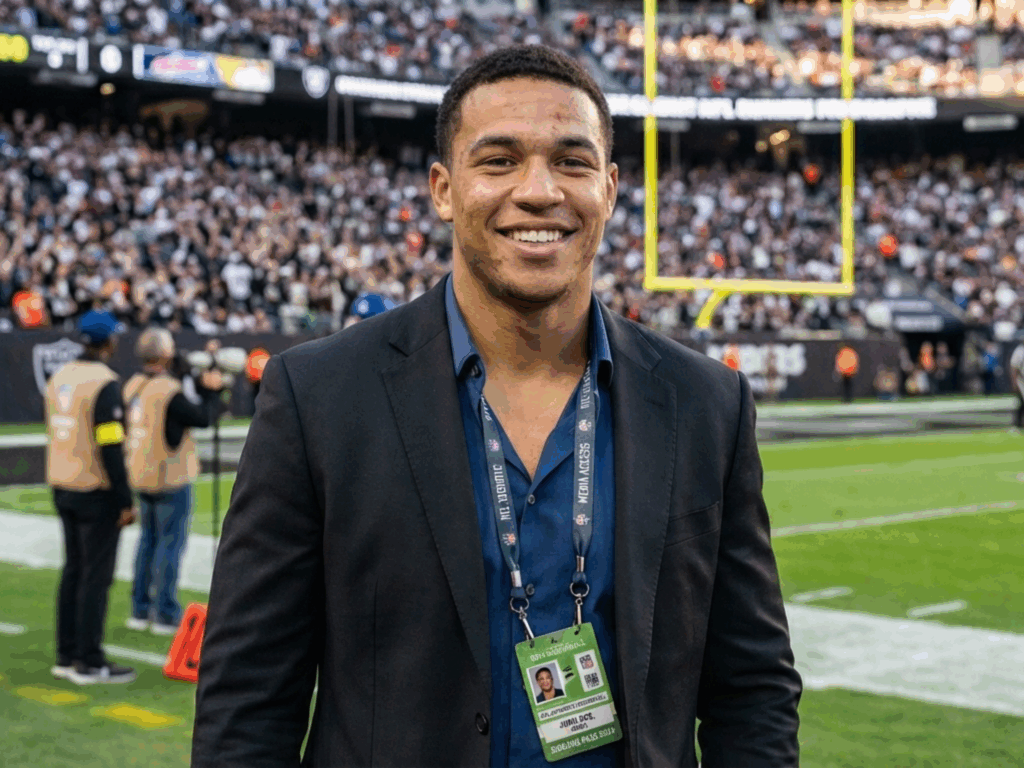 Sport management student at a football game