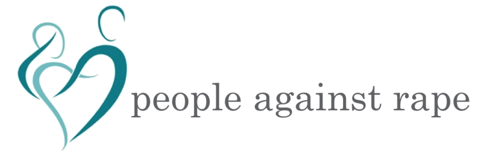 People Against Rape logo featuring two abstract figures forming a heart.