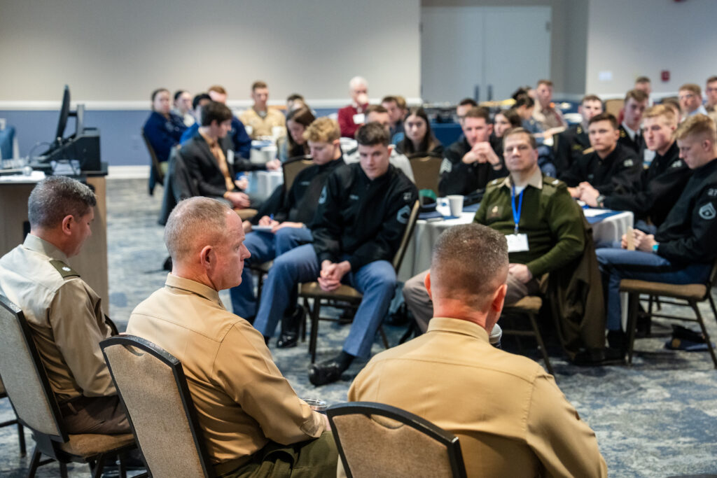 Military officers lead a discussion with cadets and other attendees at The Citadel’s Honor Conference.