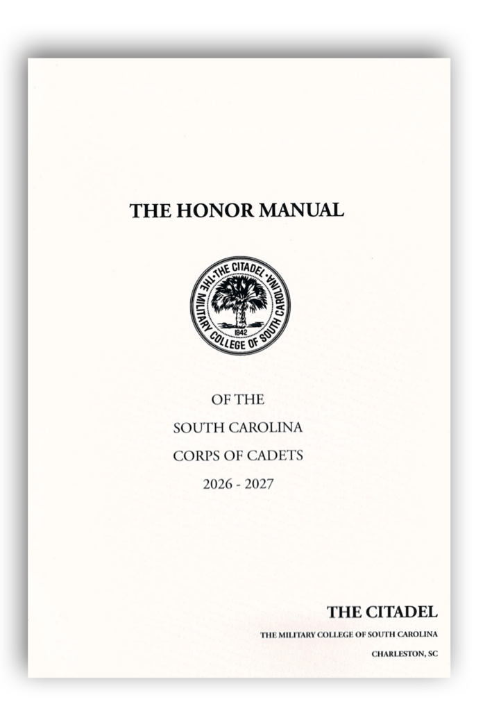 Cover of The Honor Manual of the South Carolina Corps of Cadets, 2026–2027, featuring The Citadel seal.
