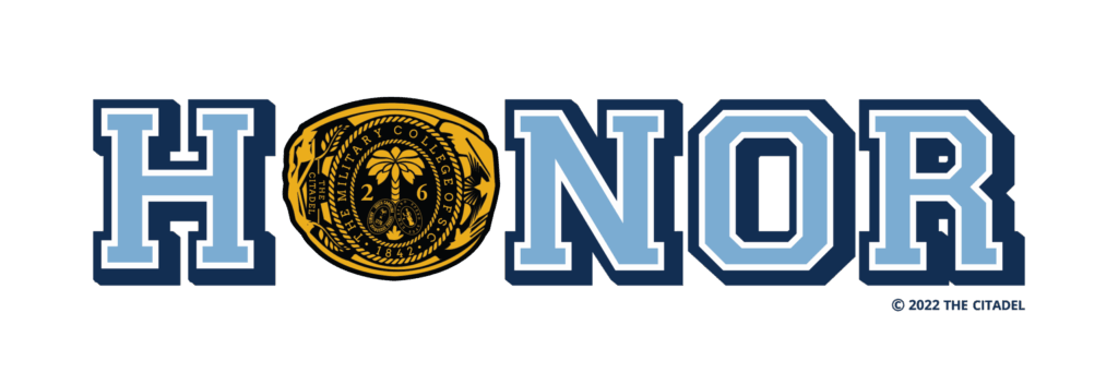 Graphic spelling “HONOR,” with The Citadel seal incorporated as the second “O.”