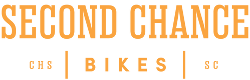 Second Chance Bikes logo in yellow lettering.