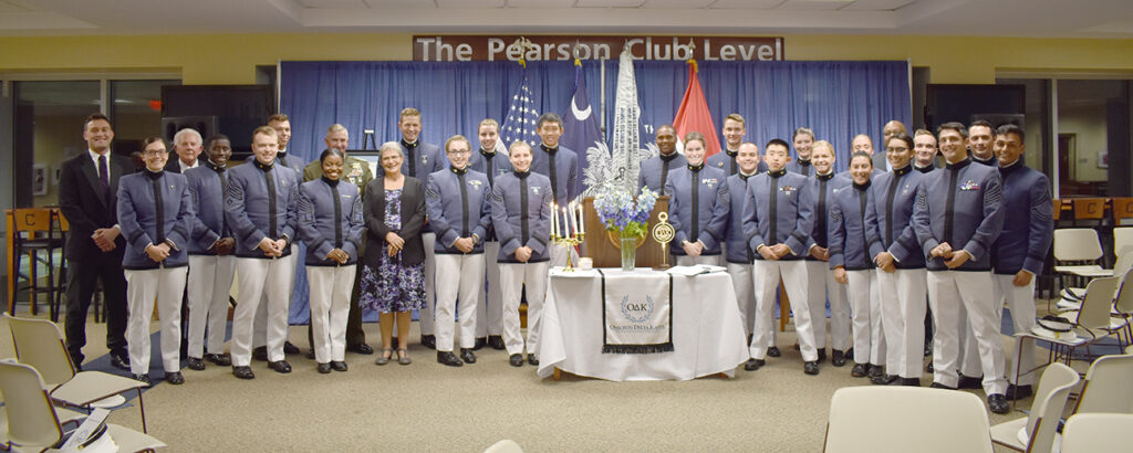 Citadel cadets and guests pose for a group photo following an Omicron Delta Kappa ceremony.