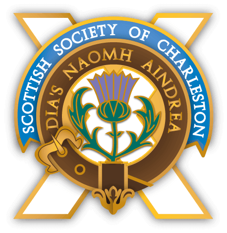 Scottish Society of Charleston emblem featuring a thistle and the motto “Dias Naomh Aindrea.”