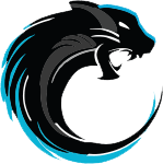 Black panther head logo with blue accents.
