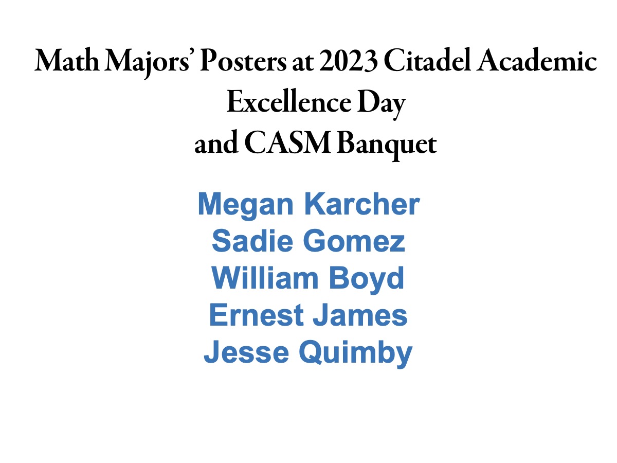 Math Majors' Posters at 2023 Citadel Academic Excellence Day and CASM Banquet