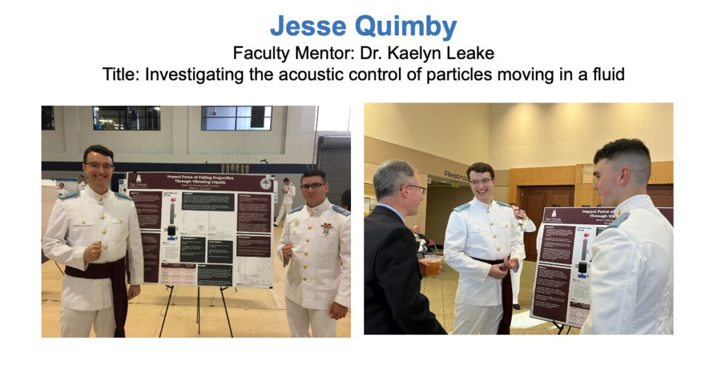 Investigating the acoustic control of particles moving in a fluid by Jesse Quimby.
