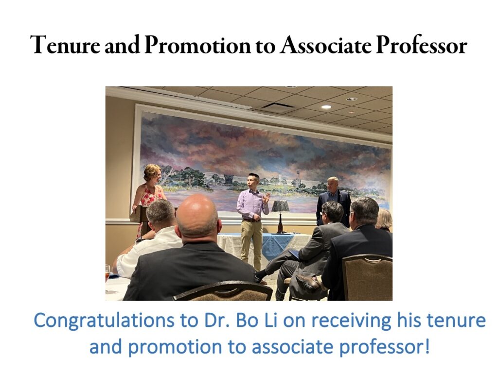 Congratulations to Dr. Bo Li on receiving his tenure and promotion to associate professor!