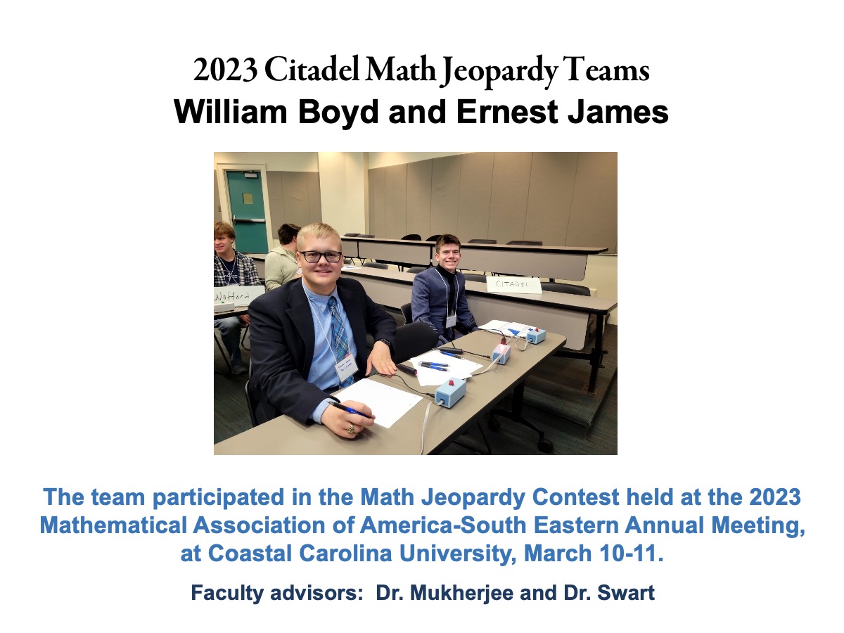 2023 Citadel Math Jeopardy Team: William Boyd and Ernest James.