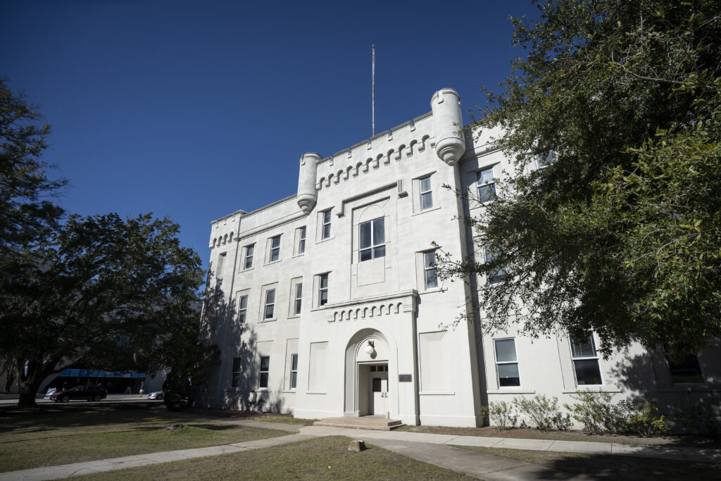 The exterior of LeTellier Hall is seen at The Citadel in Charleston, South Carolina on Saturday, January 25, 2020. (Photo by Cameron Pollack / The Citadel)