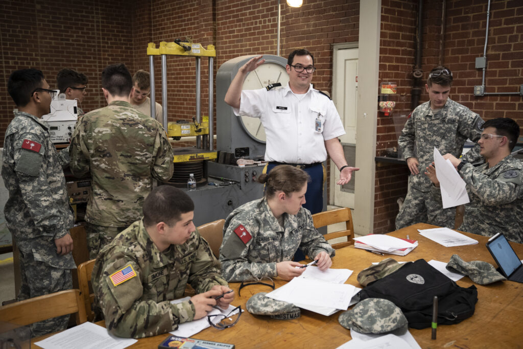 Cadets in the School of Engineering take part in lab work in LeTellier Hall at The Citadel in Charleston, South Carolina on Monday, January 27, 2020. (Photo by Cameron Pollack / The Citadel)