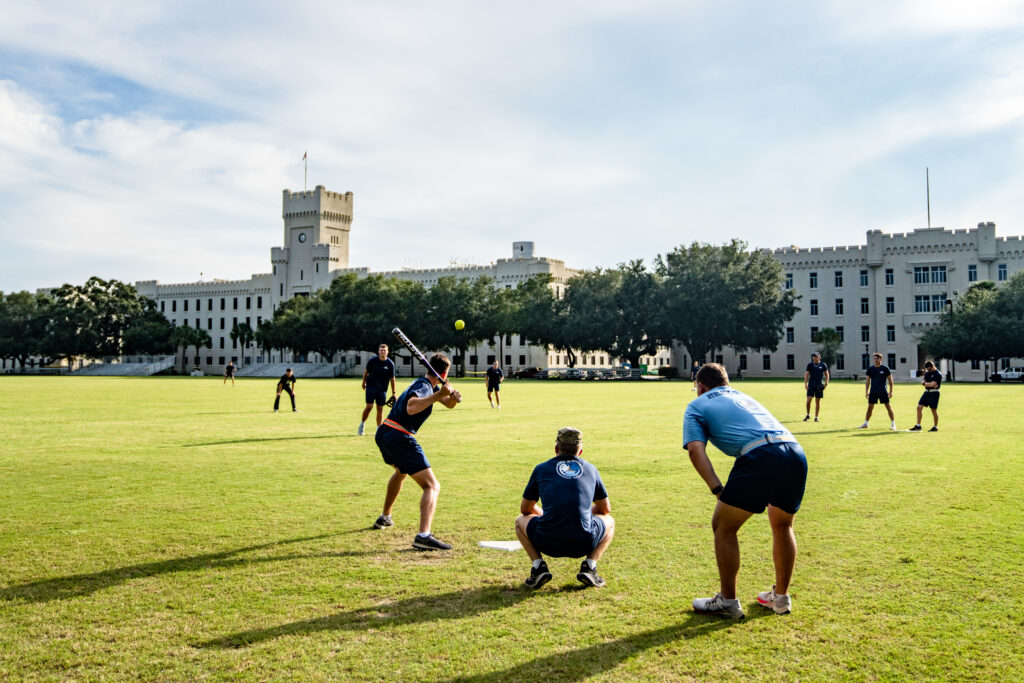 Cadets play Intramural Softball on Sept. 9, 2022 at the Citadel in Charleston, South Carolina.(Ed Wray/The Citadel)