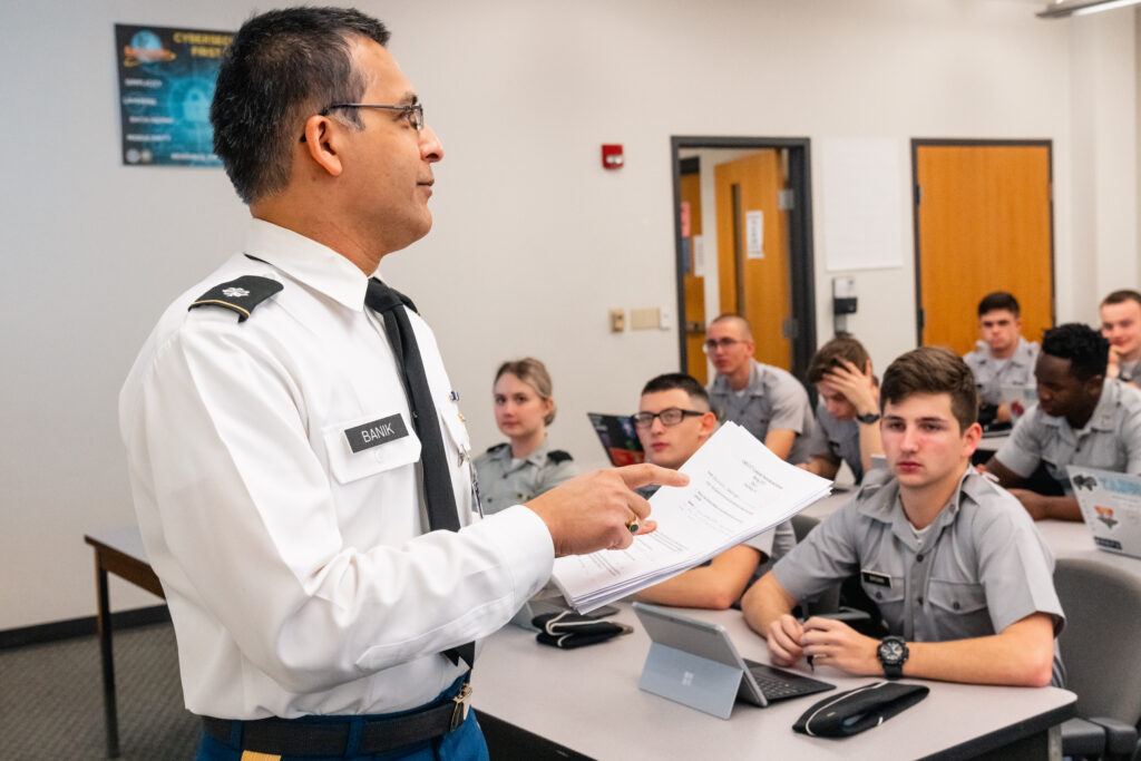 Dr. Banik teaches a class on computer networking on Tuesday February 21, 2023 in Charleston, South Carolina.(Ed Wray/The Citadel)