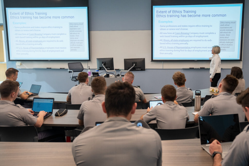 Citadel visiting Assistant Professor Gayla Todd teaches a class in Bastin Hall on Wednesday March 1, 2023 in Charleston, South Carolina.(Ed Wray/The Citadel)