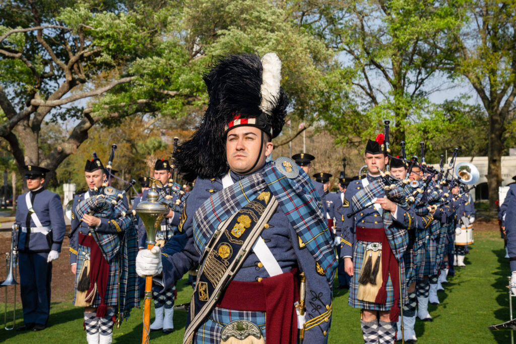 Members of the Citadel’s band march during a parade on Friday March 3, 2023 in Charleston, South Carolina.(Ed Wray/The Citadel)