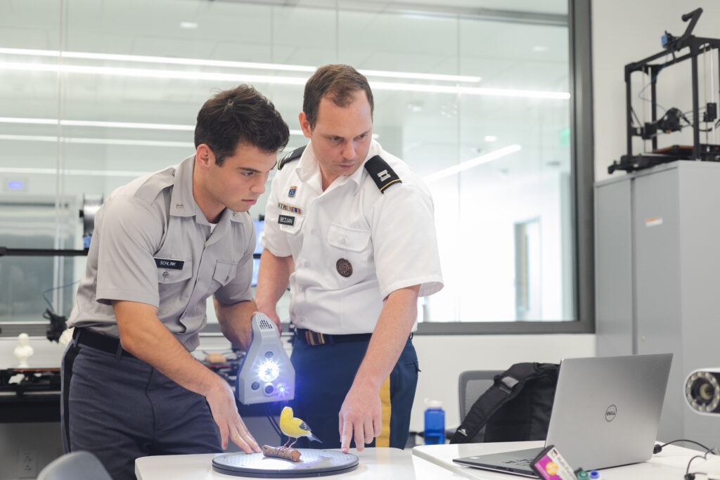 professor and cadet in bastin hall