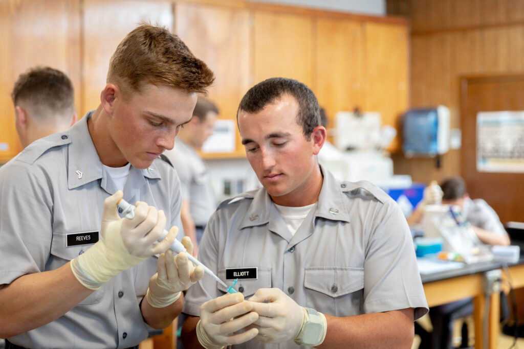 cadets participating in biology experiment 