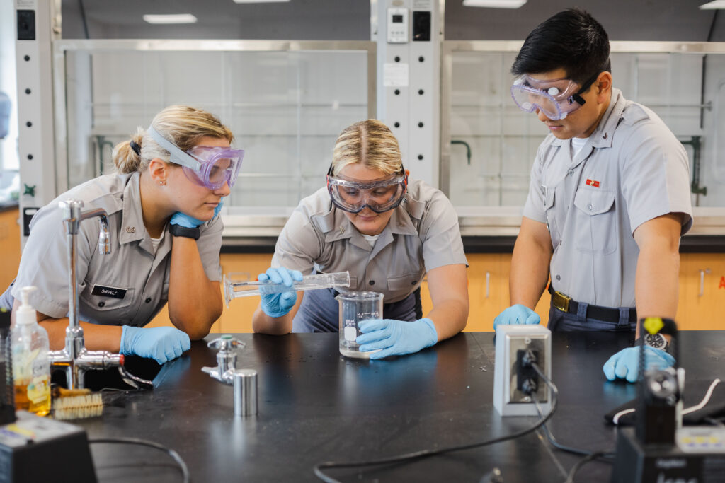 cadets experimenting in chemistry class
