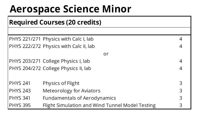 Aerospace Science Minor Required Courses at The Citadel.