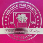Close-up of the Gold Star Journal 30th anniversary cover, featuring a crest with palmetto tree, crescent moon, and crossed books, “1996” on either side, and a banner reading “30th Anniversary Edition” against a red background.