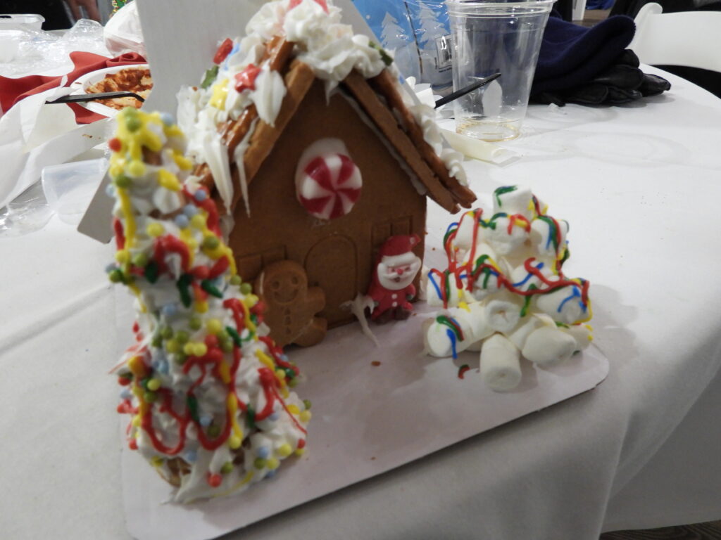 First-year engineering students engaged in an end-of-the-year gingerbread building contest.
