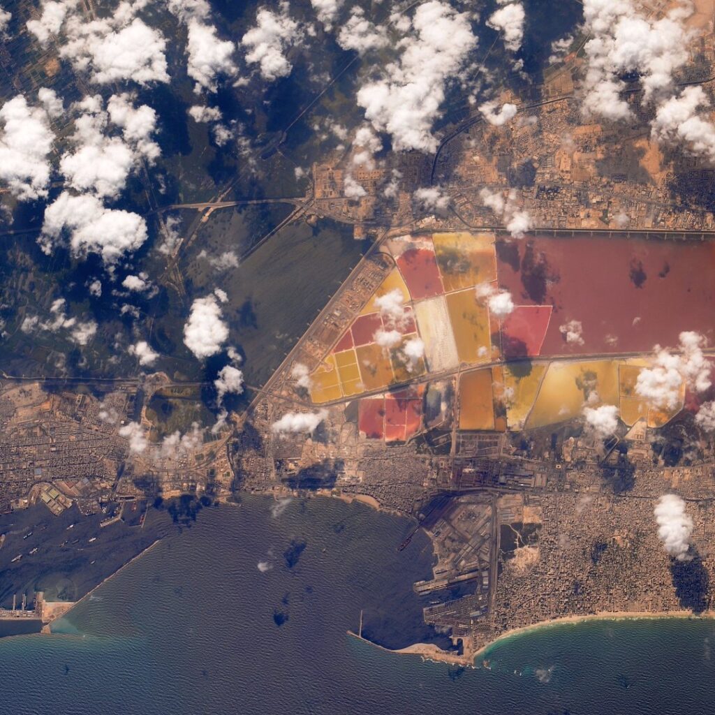 View from space of Egypt with scattered clouds overhead.