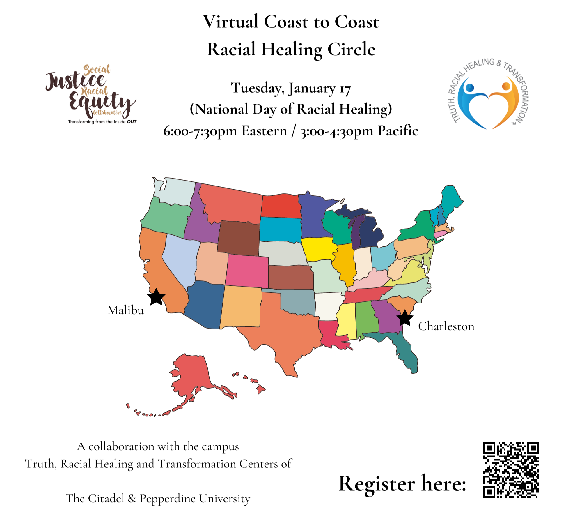 virtual coast to coast racial healing circle January 17, 2023, at 6 to 7:30 PM Eastern