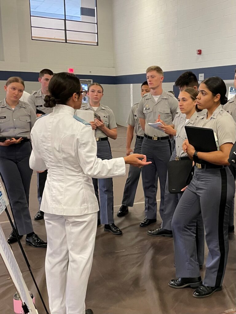 A photo of a cadet presenting at Academic Excellence Day